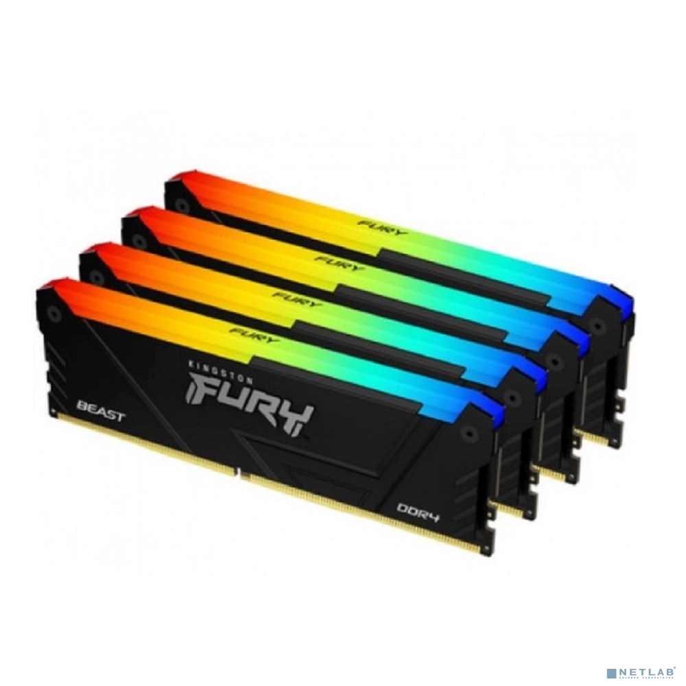 Kingston DDR4 64GB 3200MHz DDR4 CL16 DIMM (Kit of 4) 1Gx8 FURY Beast RGB