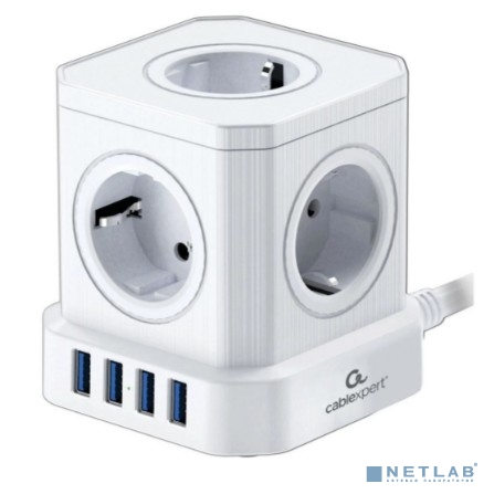 Cablexpert Сетевой фильтр Tower TWR-5-U4-W-2 (5р, 10А, 4 х USB, 3.1А, 2м, ур.защиты 4+) белый, коробка
