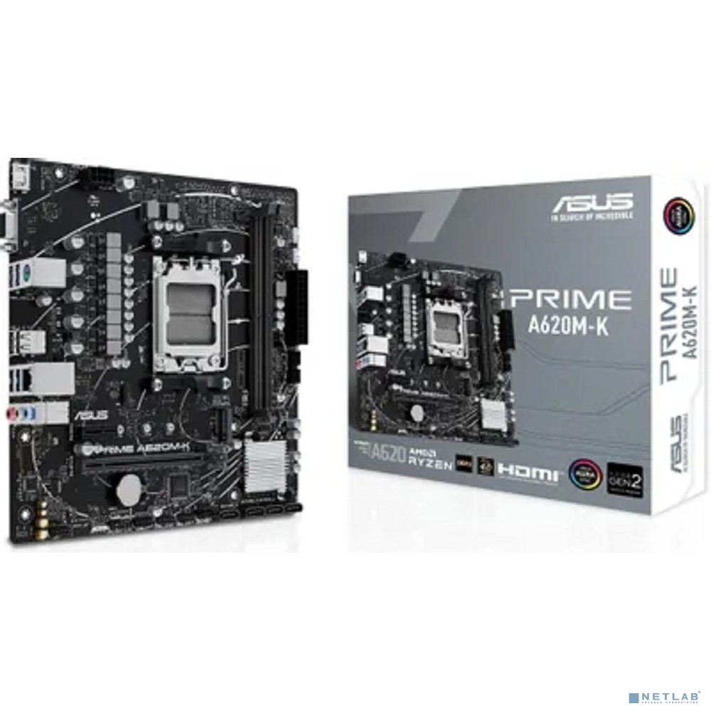 ASUS PRIME A620M-K (Socket AM5, mATX, 2xDDR5(96GB), VGA/HDMI, 1xPCIe 4.0x16/1xPCIe 3.0, 1xLAN, 4xSATA 6Gb/s, 1xM.2, 4xUSB 3.2, 2xUSB 2.0, 1xPS/2)