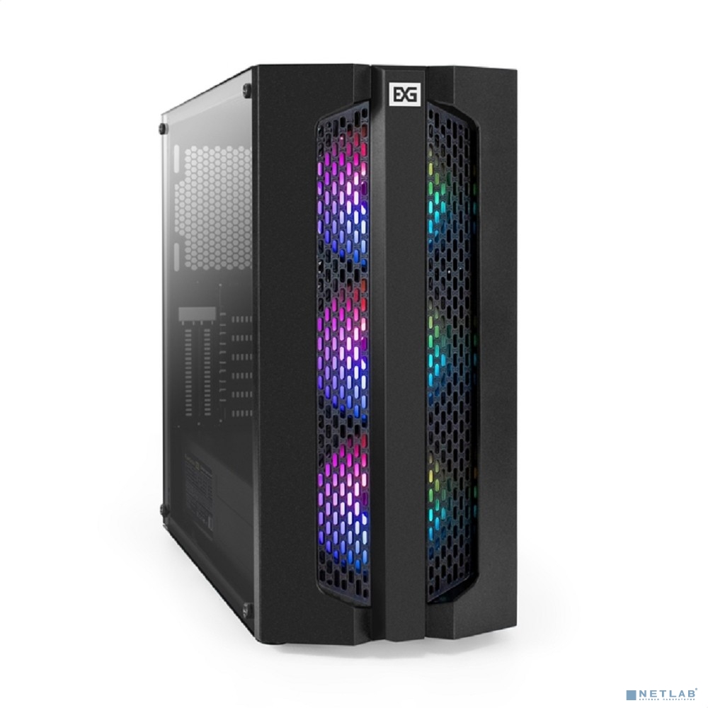 Exegate EX296078RUS Корпус Miditower ExeGate EVO-9205-EVO800 (ATX, БП EVO800RGB с вент. 12 см, с окном, 1*USB+1*USB3.0, аудио, черный, 3 вент. 12см с RGB подсветкой)