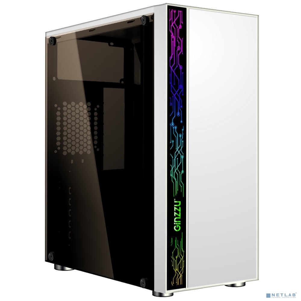 Ginzzu A390 White Window RGB подсветка 1*USB 3.0, 2*USB 2.0, AU
