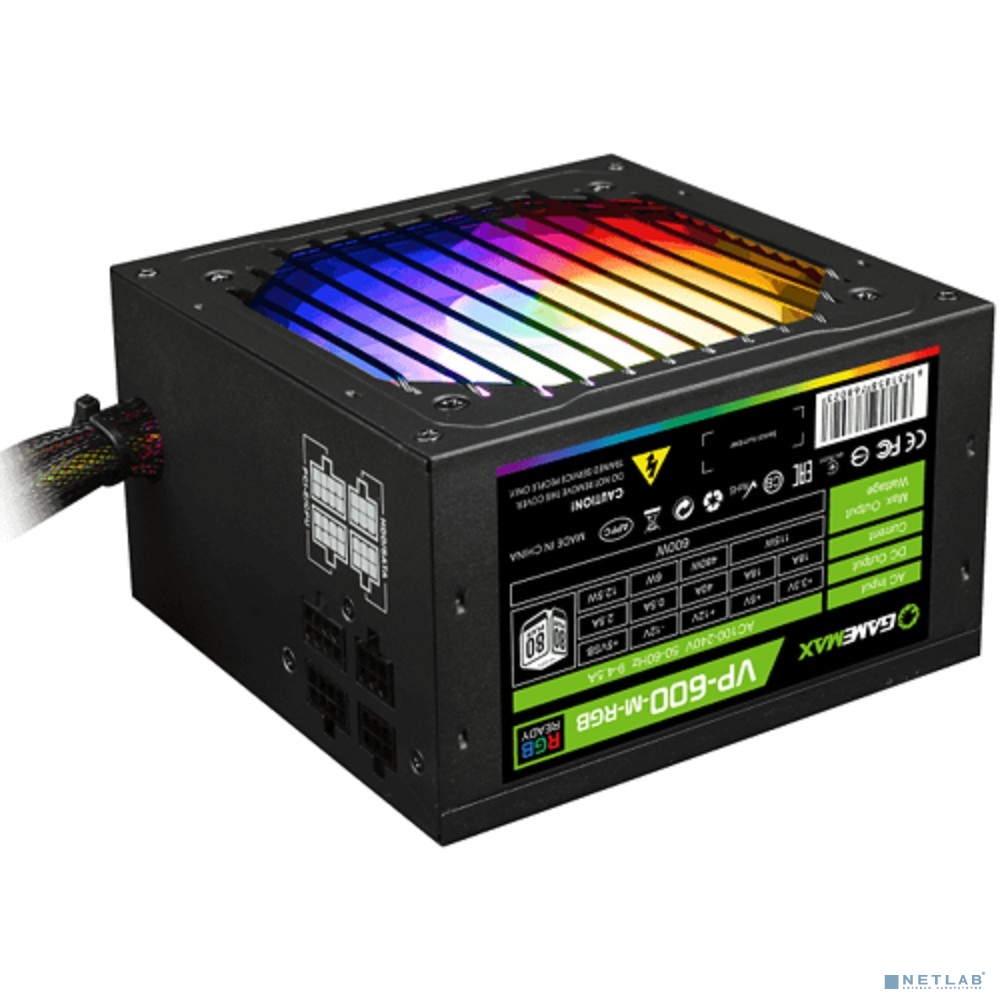 GameMax Блок питания ATX 600W VP-600-RGB-MODULAR 80+, Ultra quiet
