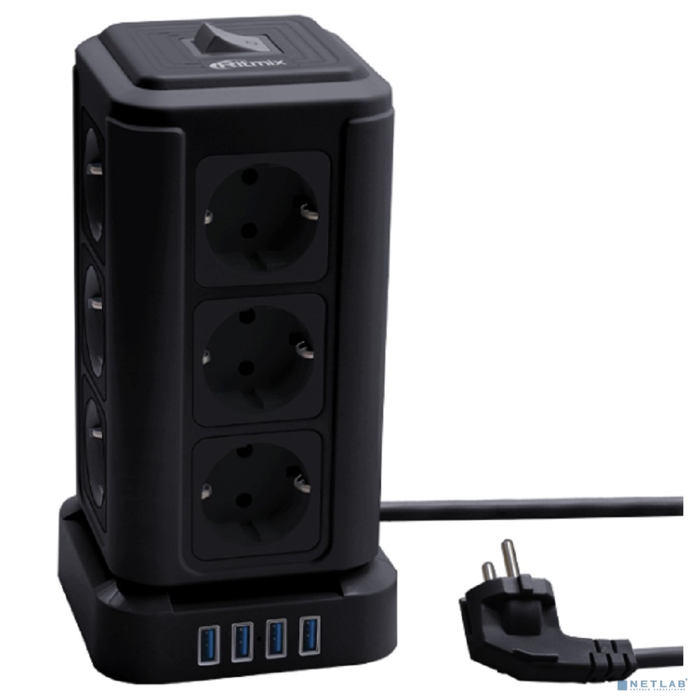 RITMIX RM-2124 Black Сетевой фильтр с кнопкой питания