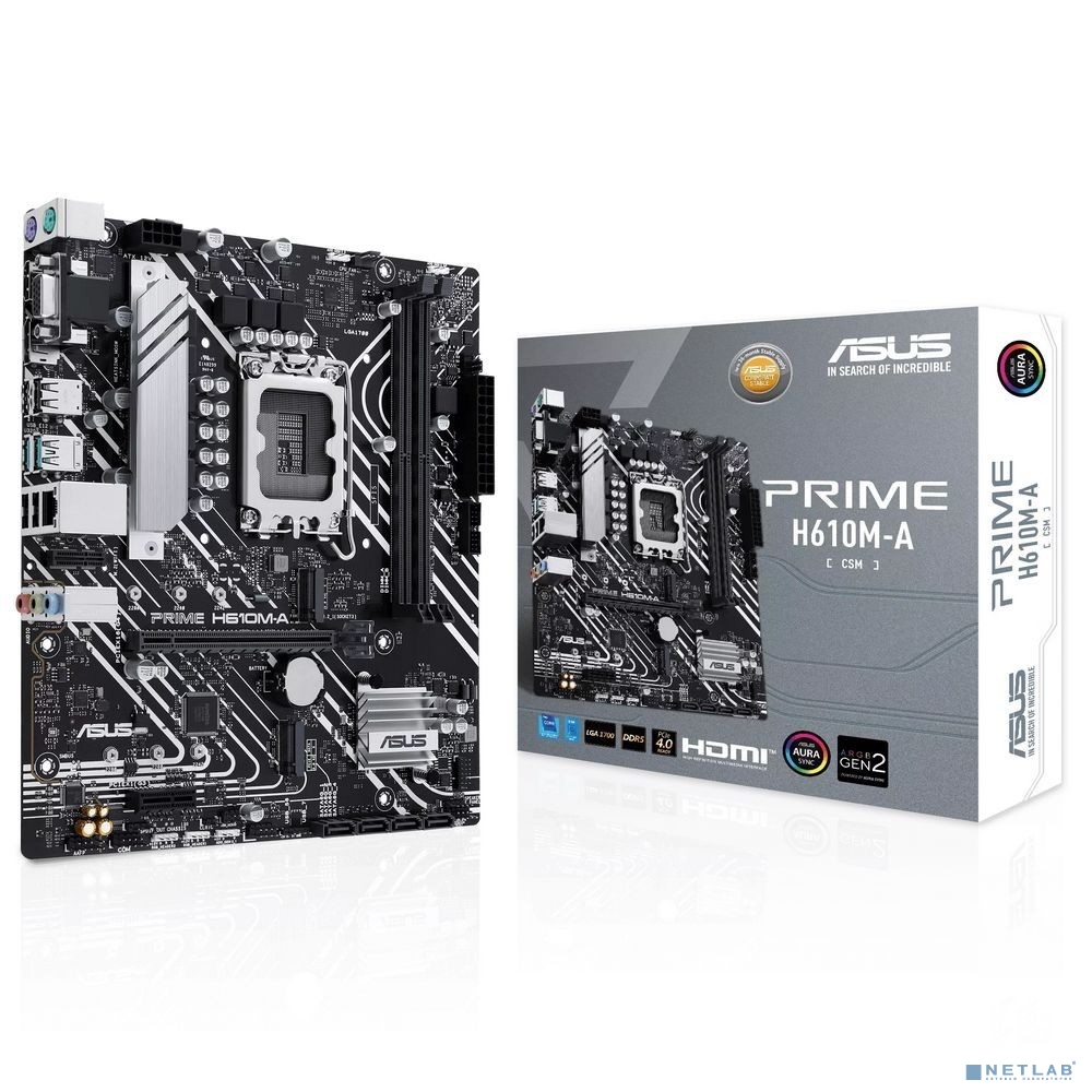 ASUS PRIME H610M-A-CSM (Socket 1700, mATX, 2xDDR5(96GB), VGA/DP/HDMI, 1xPCIe 4.0x16/1xPCIe 3.0, 1xLAN, 4xSATA 6Gb/s, 2xM.2, 1xM.2 E key, 2xUSB 3.2, 2xUSB 2.0, 2xPS/2)