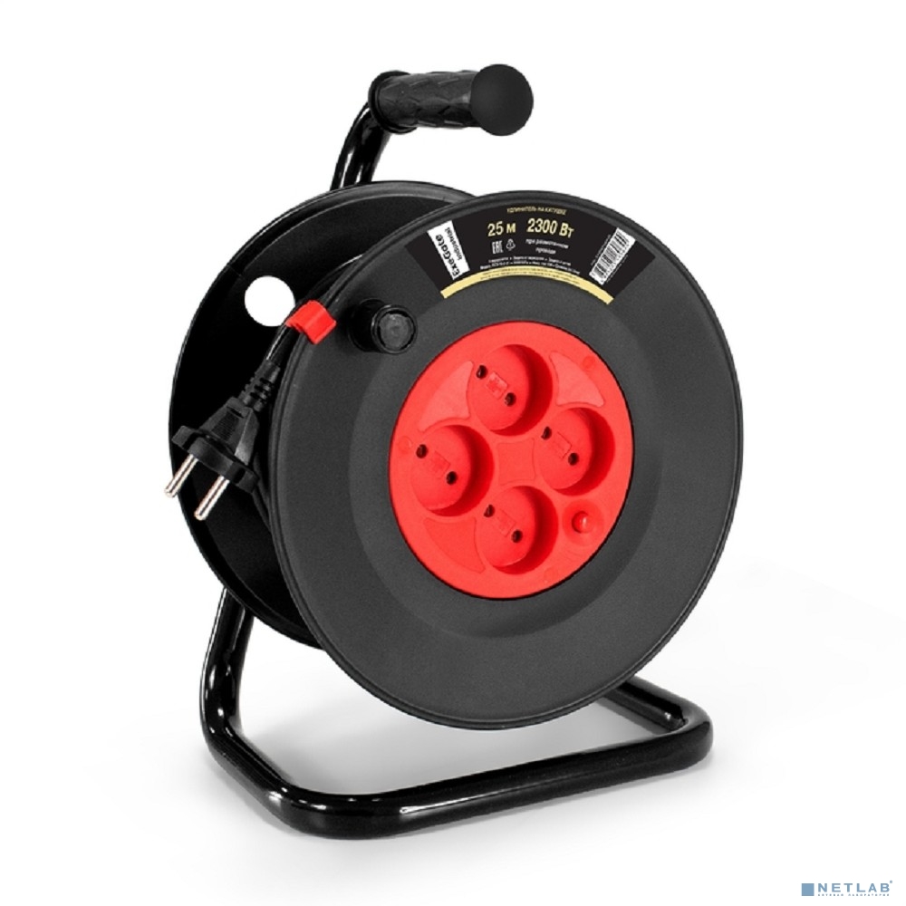 Exegate EX295744RUS Удлинитель на катушке ExeGate industrial ECS-10-2-25 (4 евророзетки, IP20, 25м, защита от детей, защита от перегрузки, 2х1,0мм2, 10А/2.3кВт)