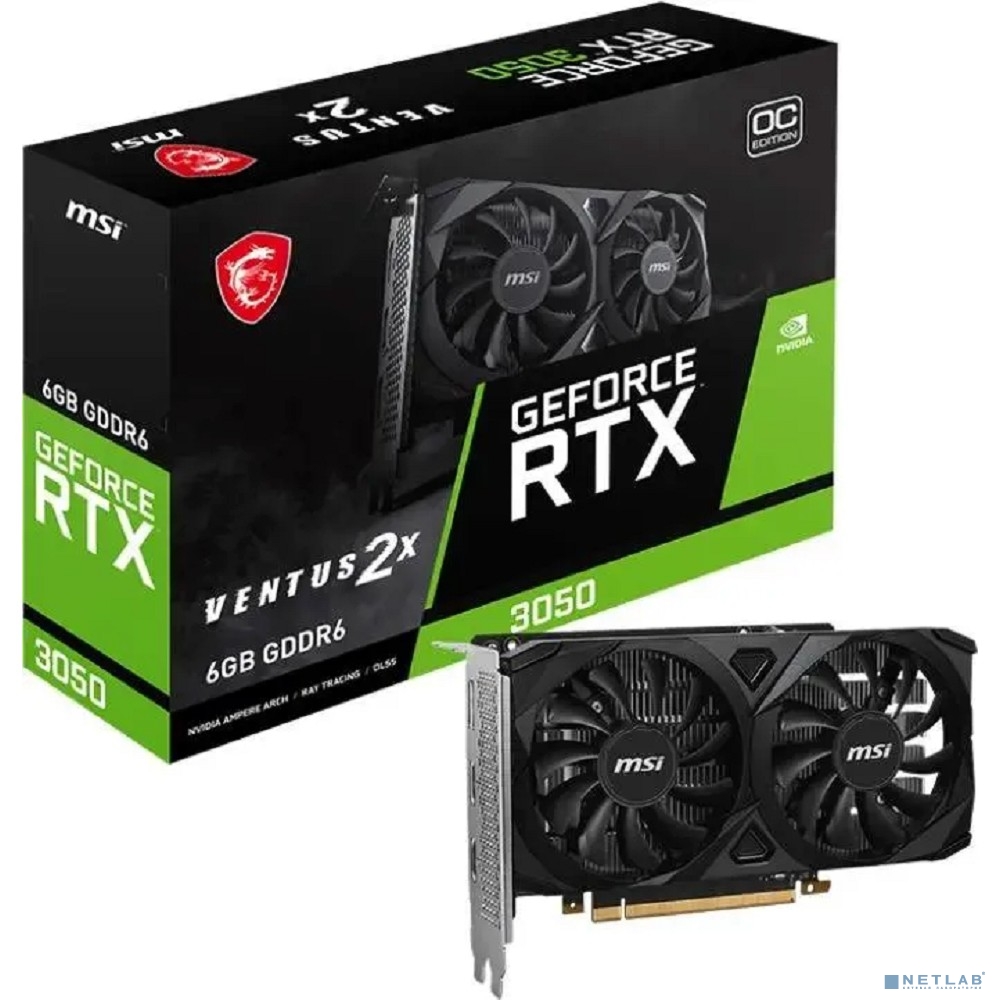 MSI RTX 3050 VENTUS 2X 6G OC NVIDIA GeForce RTX 3050 6Gb GDDR6 1492/14000 HDMIx2 DPx1 HDCP Ret