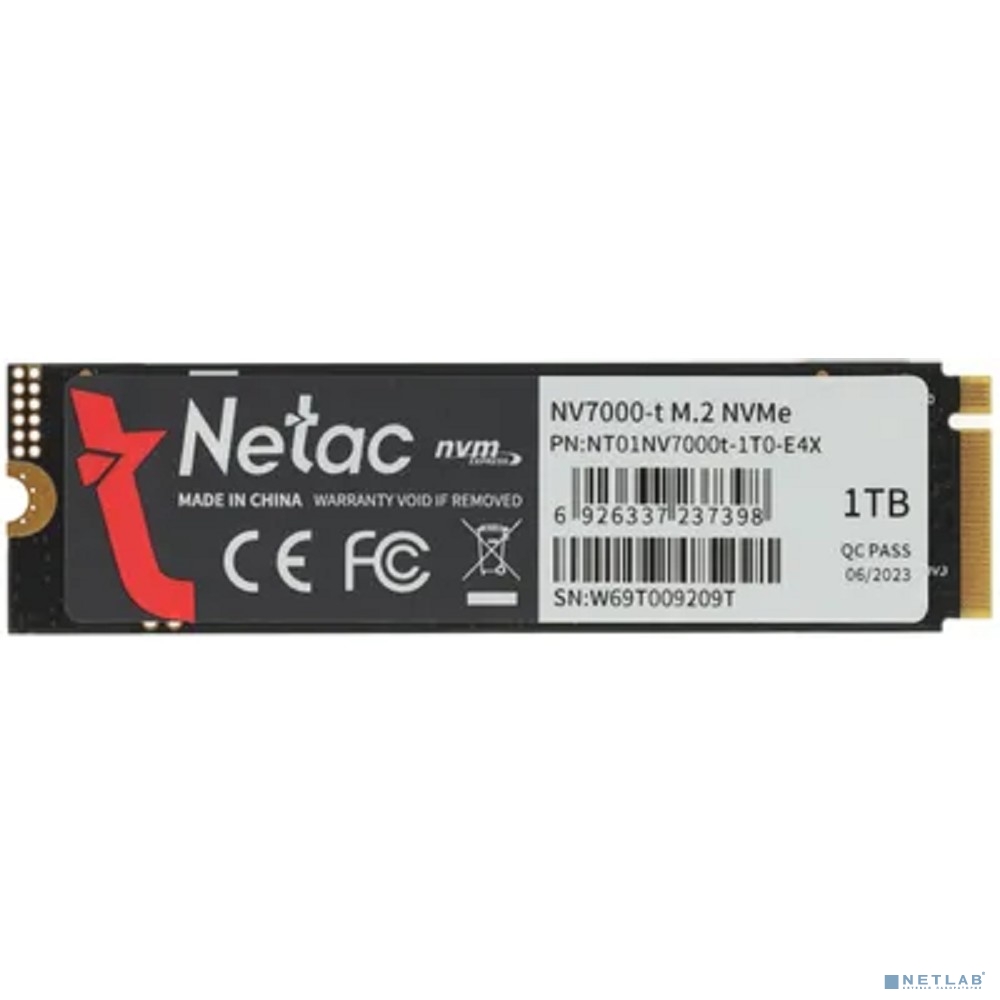 SSD 1Tb, M.2 2280, Netac NV7000-t, NVMe, PCIe 4x4, 7300R/6600W, heat sink, NT01NV7000t-1T0-E4X