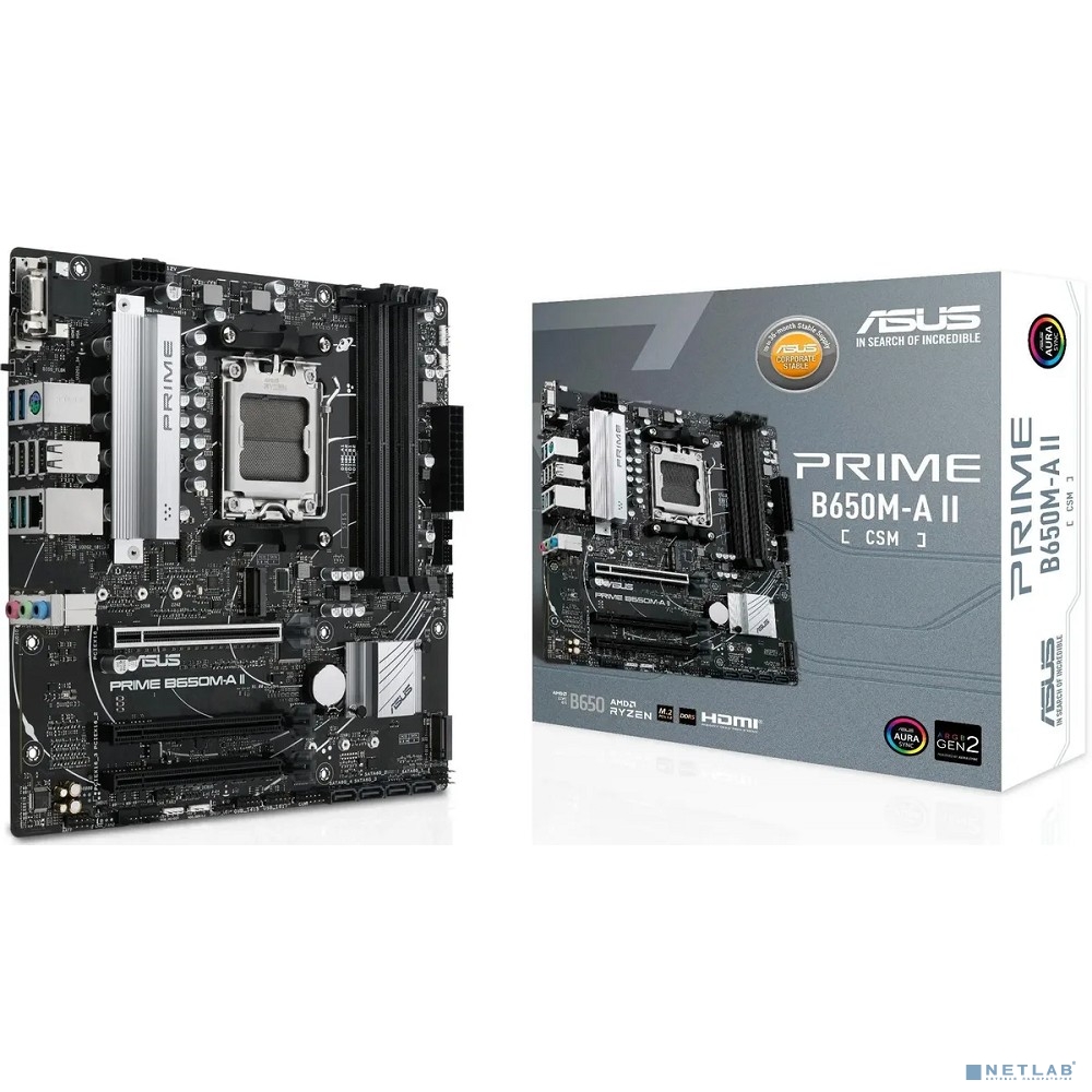 ASUS PRIME B650M-A II-CSM (Socket AM5, mATX, 4xDDR5(192GB), VGA/DP/HDMI, 3xPCIe 4.0x16, 1xLAN, 4xSATA 6Gb/s, 2xM.2, 2xUSB 3.2, 4xUSB 2.0, PS/2)