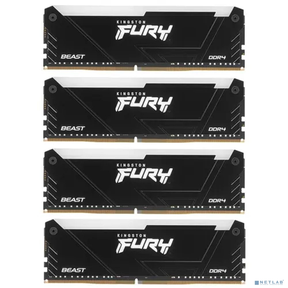 Kingston DDR4 32Gb 4x8GB 3200MHz KF432C16BB2AK4/32 Fury Beast RGB RTL Gaming PC4-25600 CL16 DIMM 288-pin 1.35В dual rank с радиатором Ret