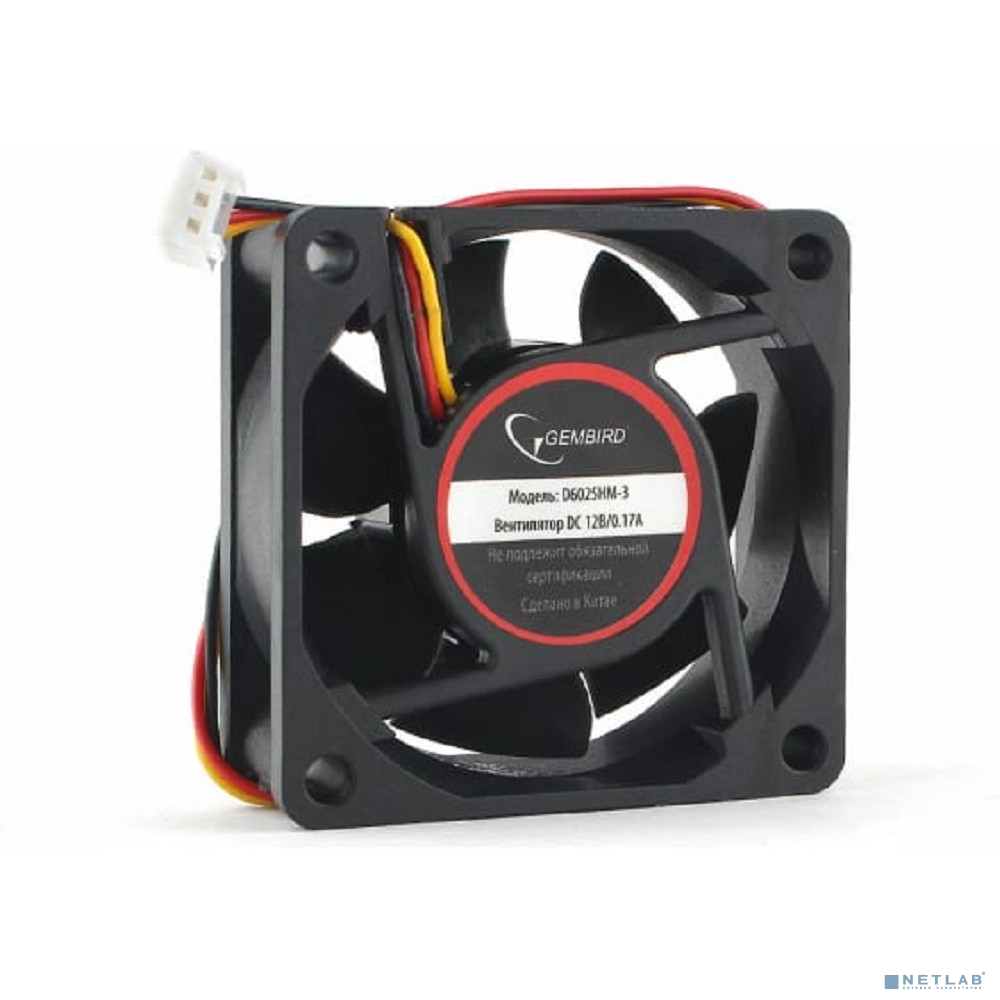 Gembird Вентилятор 60x60x25 гидродинамический 3 pin провод 25 см
