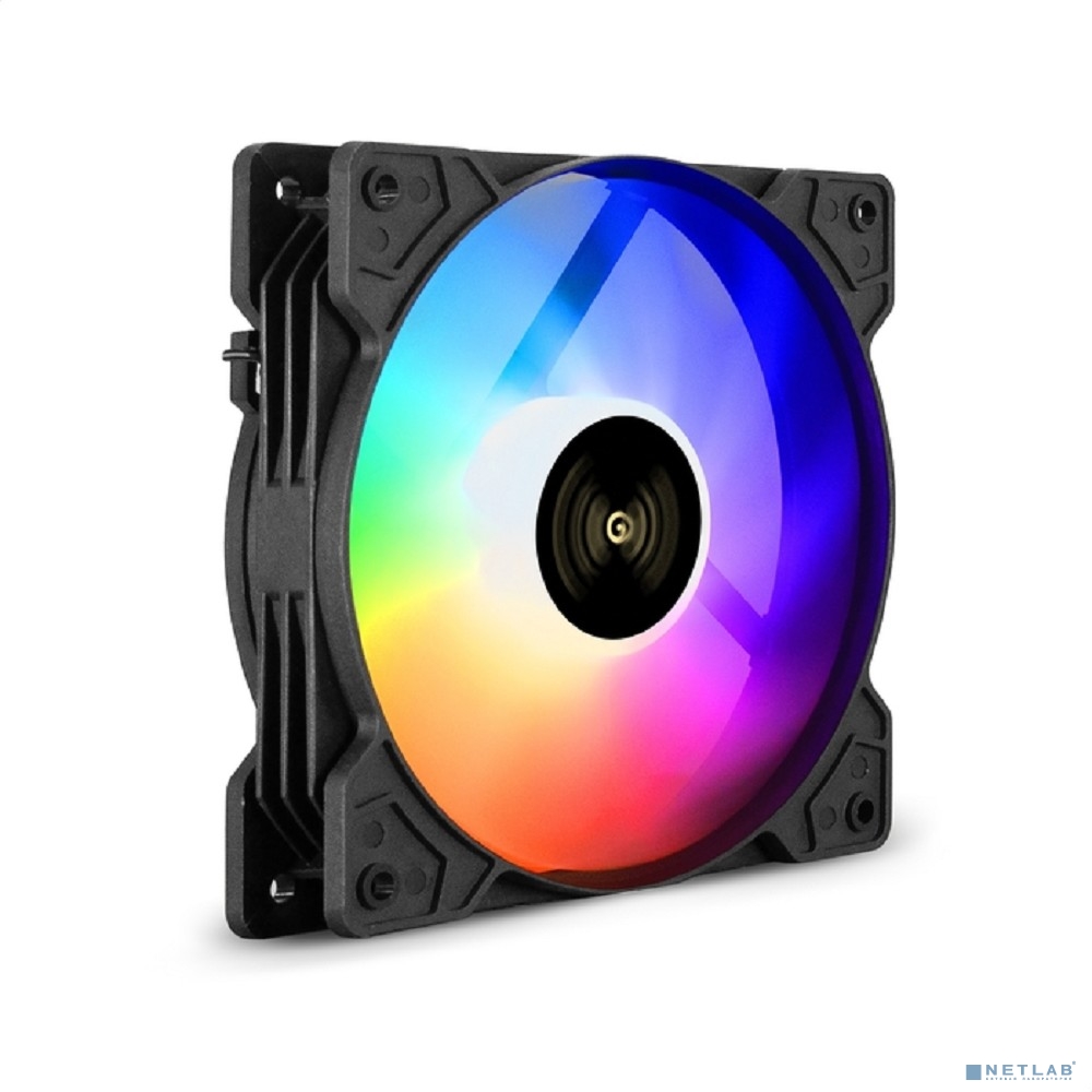 Exegate EX295965RUS Вентилятор 12В DC с подсветкой ExeGate EX12025HM3PM.FRGB.5CS (120x120x25 мм, Hydraulic bearing (гидродинамический), 3pin+Molex, FRGB подсветка, 24dBA)