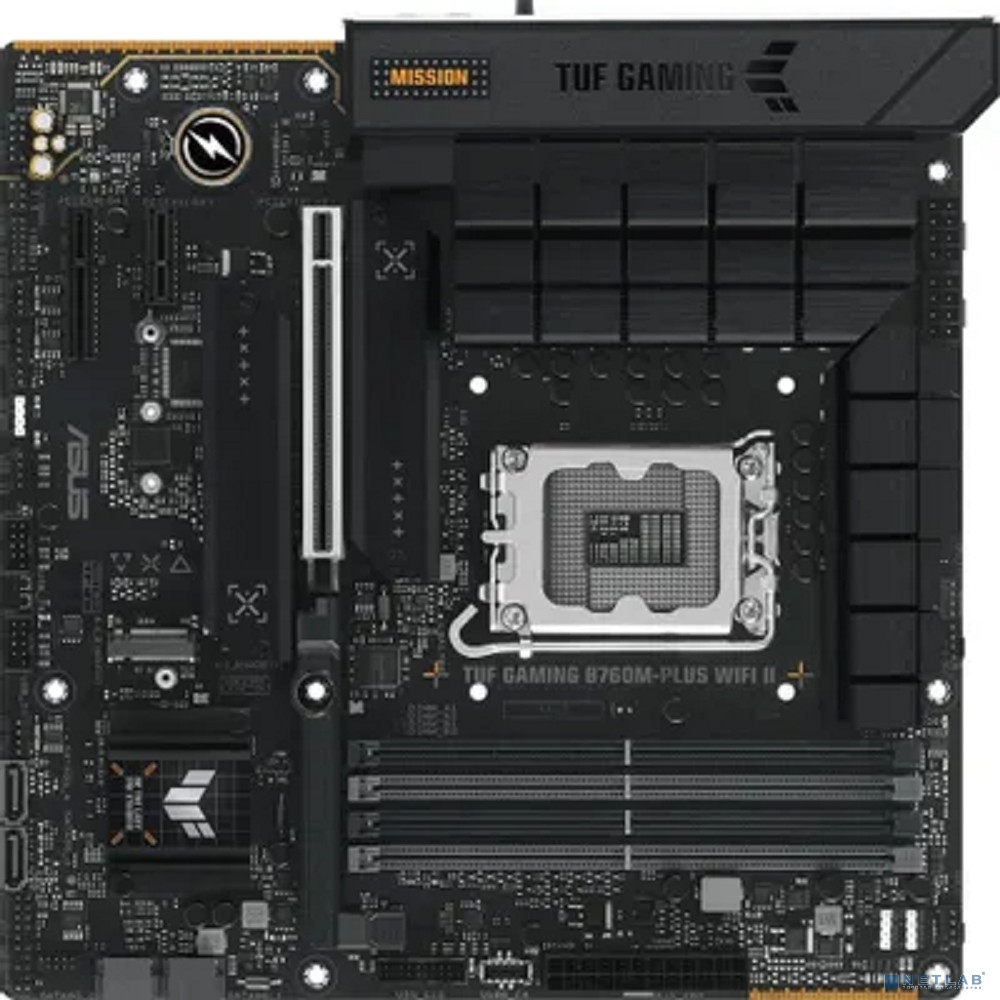 ASUS TUF GAMING B760M-PLUS WIFI II (Socket 1700, mATX, 4xDDR5(192GB),DP/HDMI, 1xPCIe 5.0x16/1xPCIe 4.0x4/1xPCIe 3.0, 1xLAN (2.5GbE), Wi-Fi, BT,4xSATA 6Gb/s, 3xM.2, 1xType-C, 3xUSB 3.2, 4xUSB 2.0)