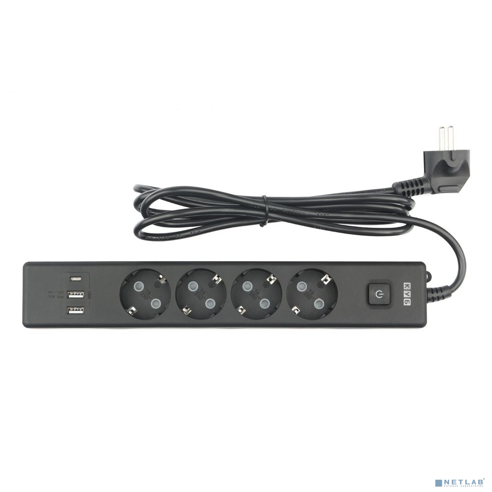 PowerCube Бытовой удлинитель (PC-7B-2M) 4р с/з вык.,3USB, 3500 Вт, 16А, 1.9 м, 3*1,0 (черный)
