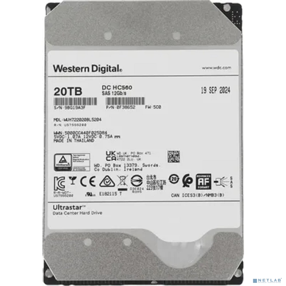 20Tb HDD WD SAS Server Ultrastar DC HC560 7200 12Gb/s 256MB WUH722020BL5204