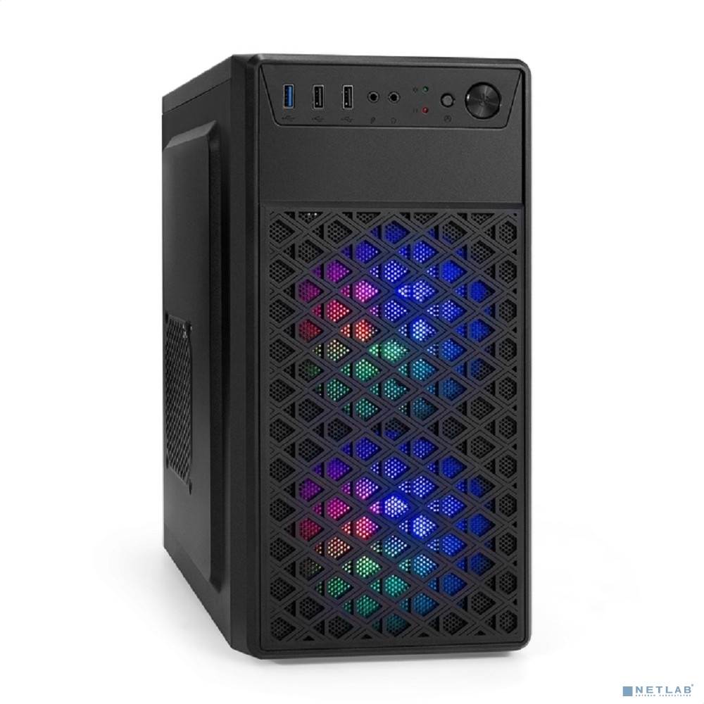 Exegate EX296982RUS Корпус Minitower ExeGate mEVO-7803-XP500 (mATX, БП XP500 с вент. 12см, 2*USB+1*USB3.0, HD аудио, черный, 2 вент. 12см с RGB подсветкой)