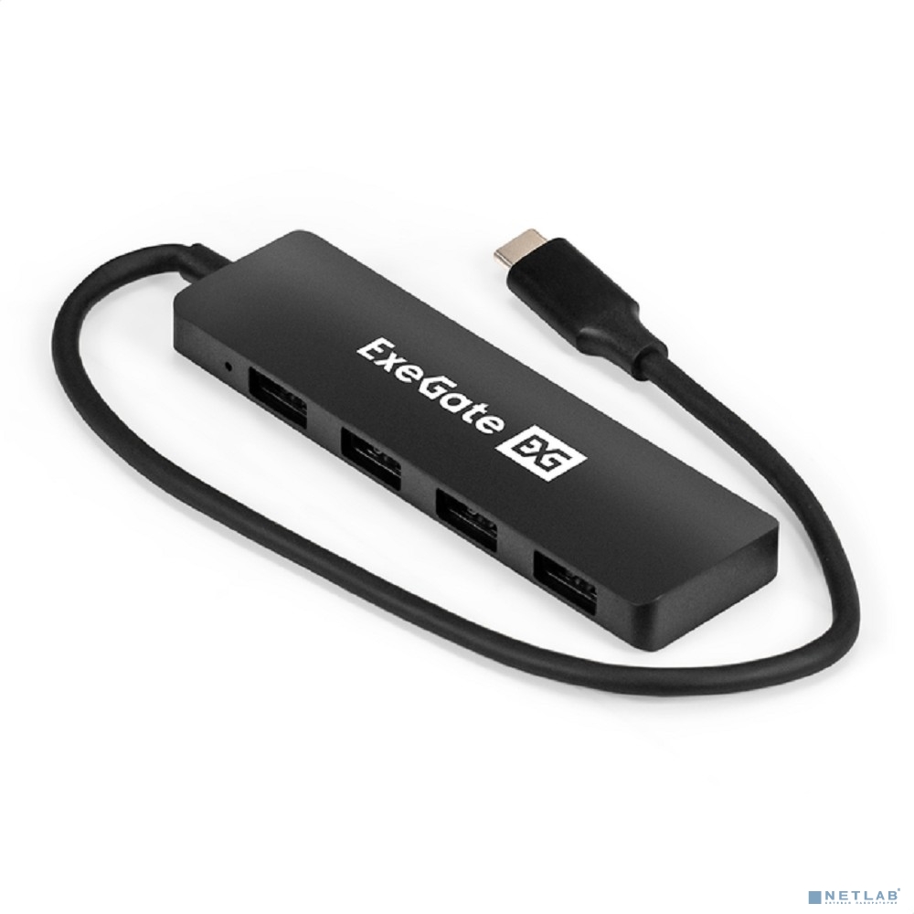 Exegate EX296929RUS USB-Хаб (концентратор) 4-в-1 ExeGate DUB-4CP/3 (кабель-адаптер USB Type C --> 4xUSB3.0, Plug&Play, черный)