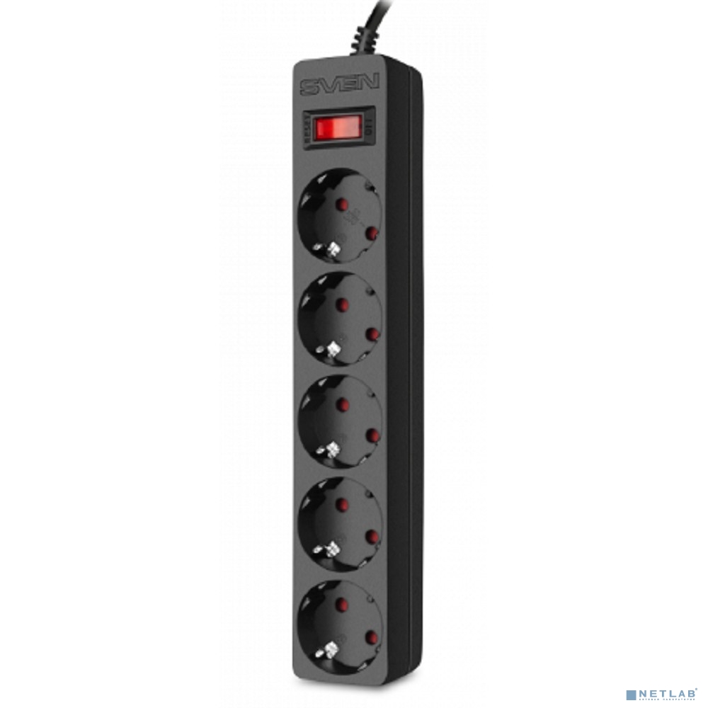 Фильтр SF-05E 1,0 м (5 розеток с защитными шторками) черный, цветная коробка