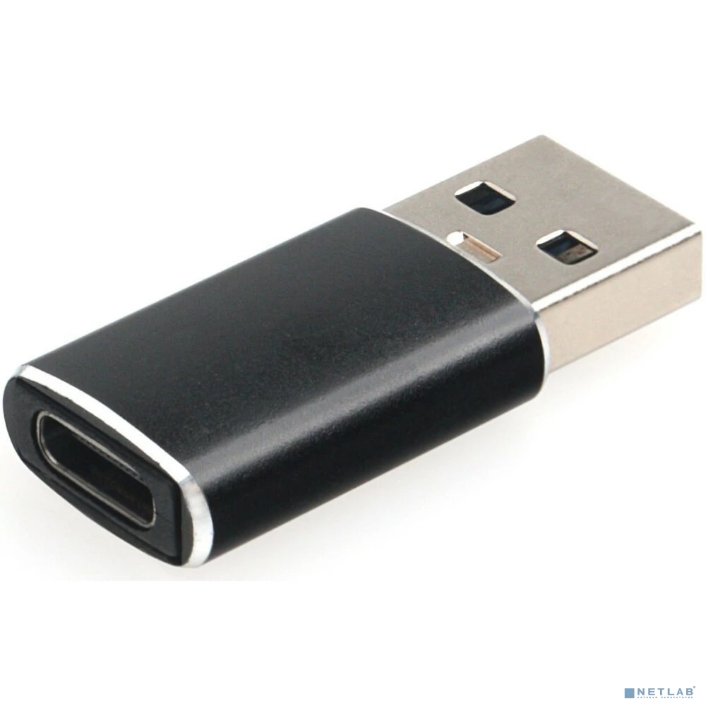 Переходник USB3.1 Cablexpert AM/Type-C(F), 5Гбит/с, QC3.0, метал.корпус, Pro, черный, (A-USB3.1-AMCF)