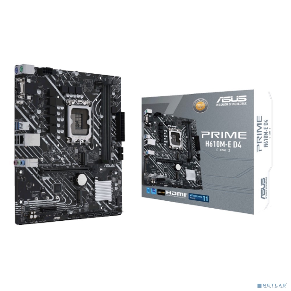ASUS PRIME H610M-E D4-CSM (Socket 1700, mATX, 2xDDR4(64GB), VGA/HDMI/DP, 1xPCIe 4.0x16/1xPCIe 3.0, 1xLAN, 4xSATA 6Gb/s, 2xM.2, 2xUSB 3.2, 2xUSB 2.0, 2xPS/2)