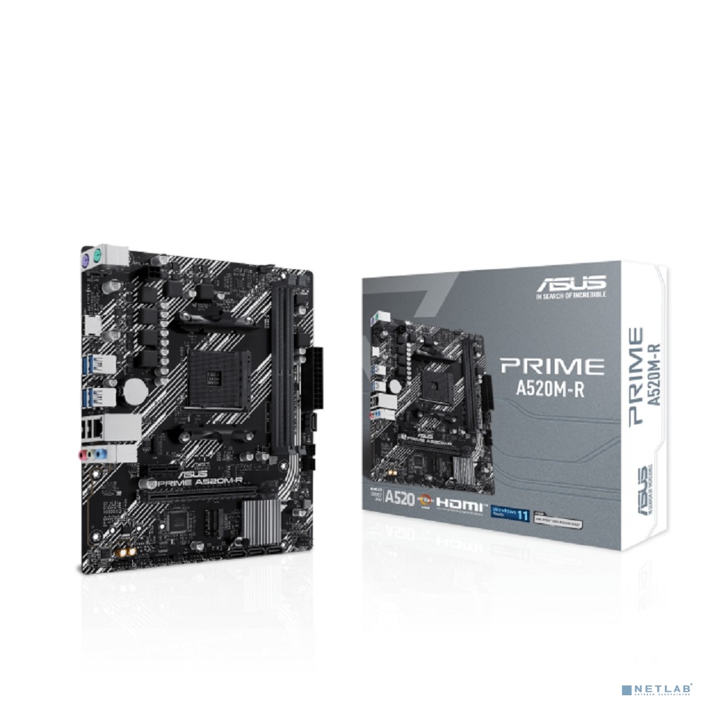 ASUS PRIME A520M-R (Socket AM4, mATX, 2xDDR4(64GB), HDMI 2.1, 1xPCIe 3.0x16/1xPCIe 3.0, 1xLAN, 4xSATA 6Gb/s, 1xM.2, 4xUSB 3.2, 2xUSB 2.0, 2xPS/2)