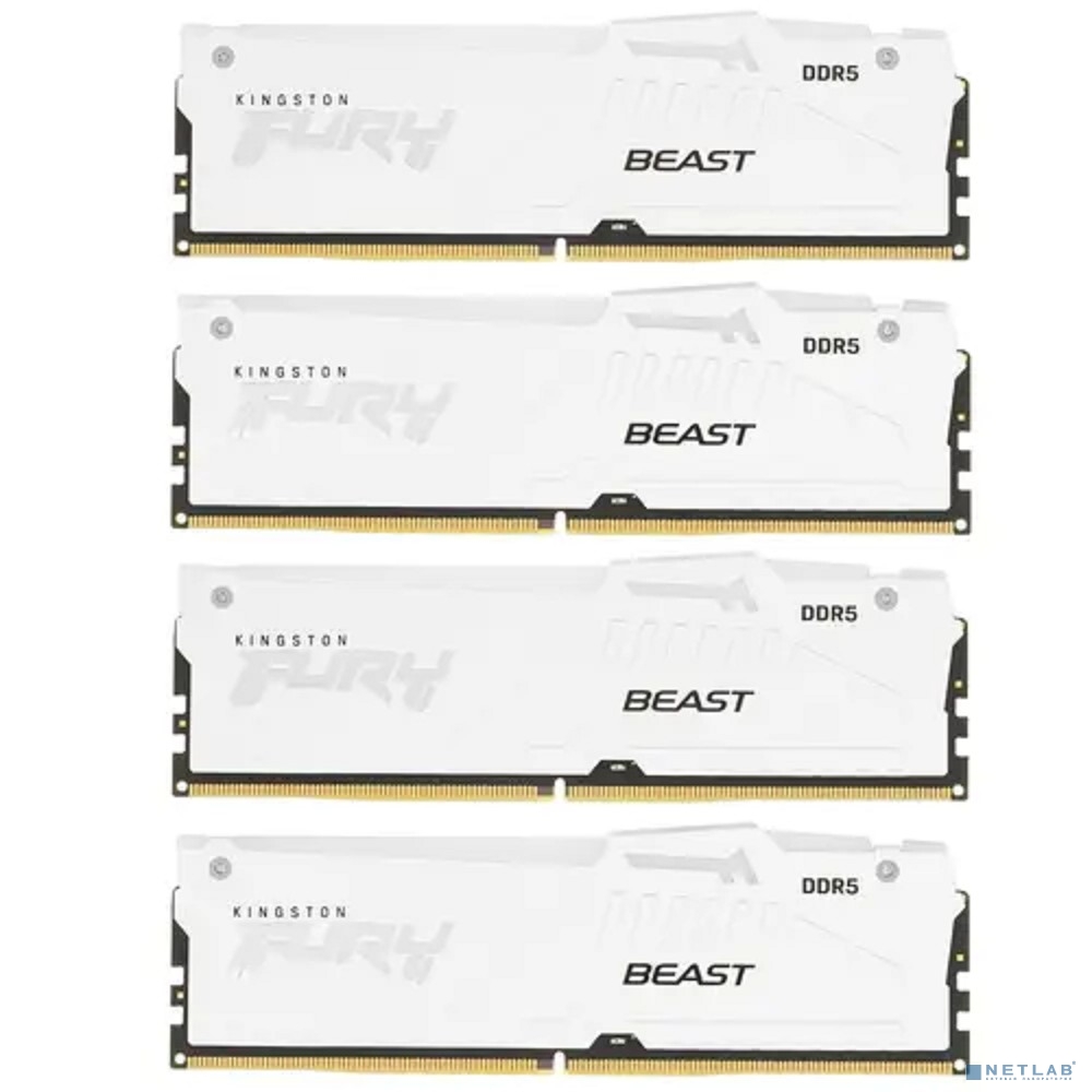Память оперативная/ Kingston 64GB 6000MT/s DDR5 CL40 DIMM (Kit of 4) FURY Beast White RGB XMP