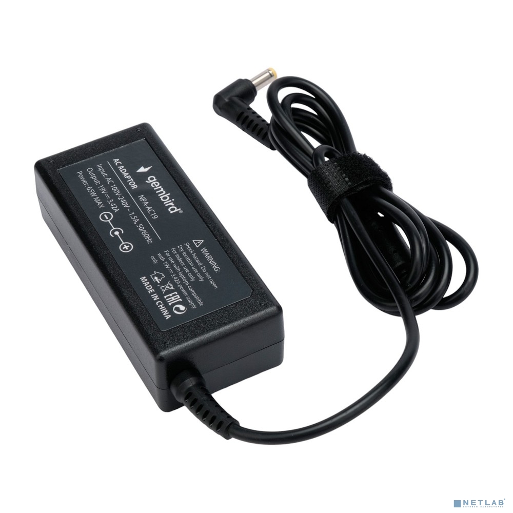 Gembird Блок питания для ноутбуков Asus, Toshiba 19В/3,42А, 65Вт, 1 штекер 5,5х2,5мм (NPA-AC19)