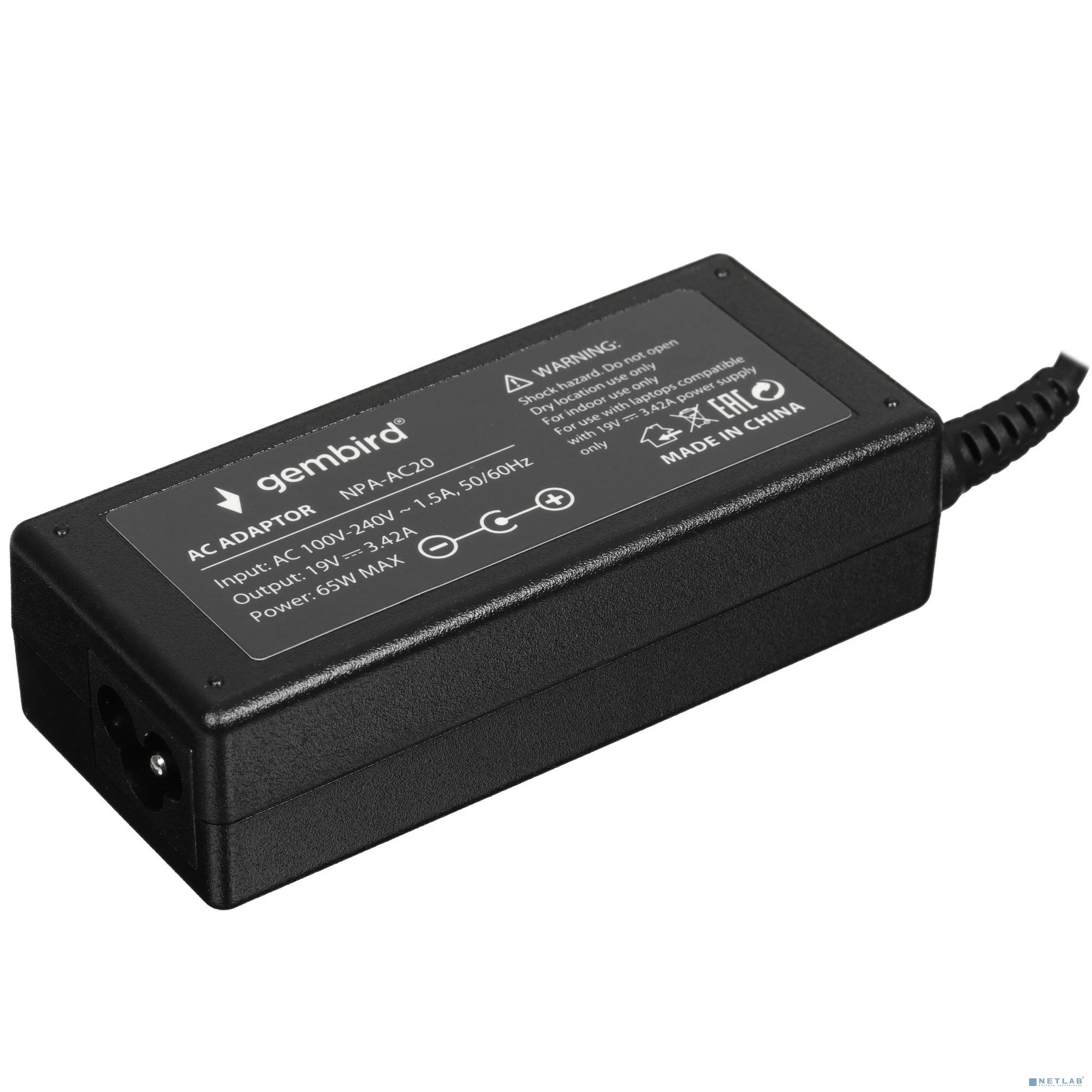 Gembird Блок питания для ноутбуков Acer 19В/3,42А, 65Вт, 1 штекер (5,5х1,7мм 9м)
