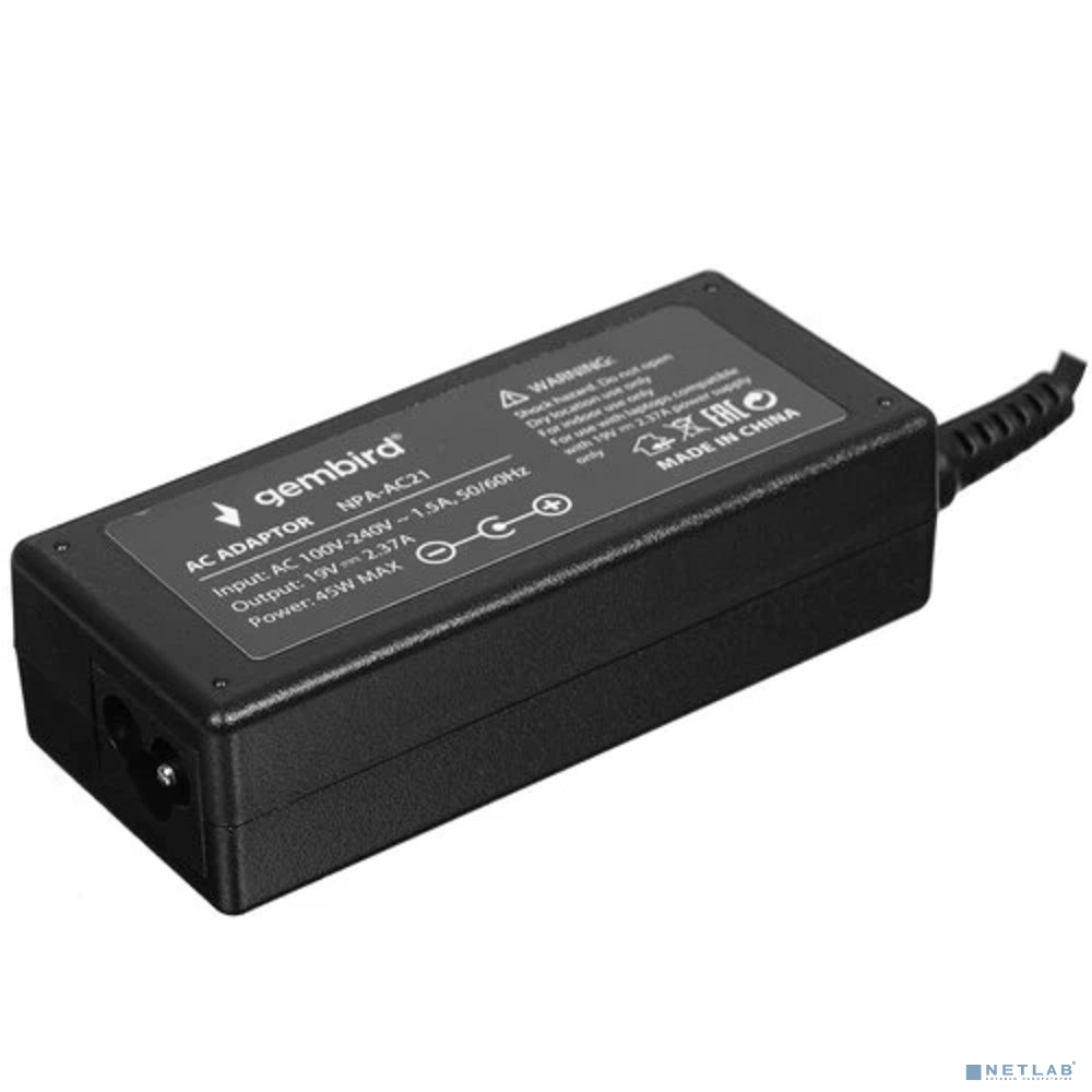 Gembird Блок питания для ноутбуков Asus 19В/2,37А, 45Вт, 1 штекер 4,0х1,35мм (NPA-AC21)
