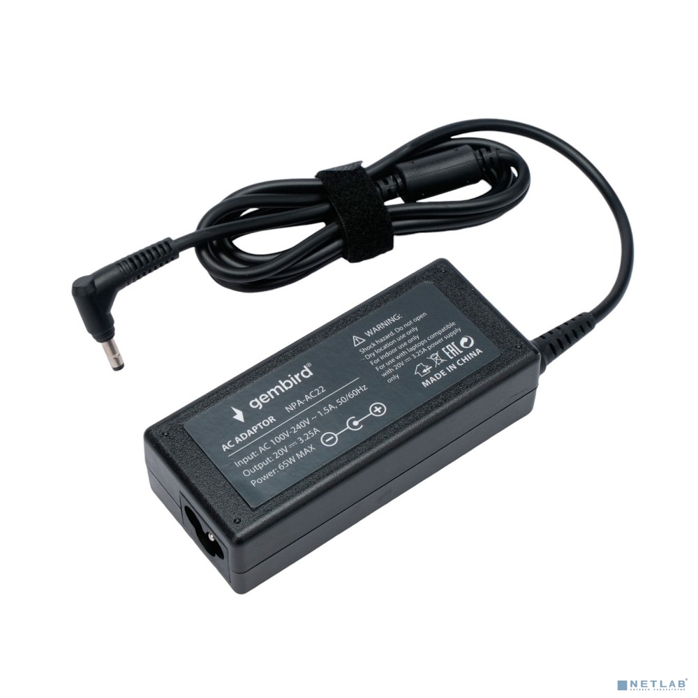 Gembird Блок питания для ноутбуков Lenovo 20В/3,25А, 65Вт, 1 штекер 4.0х1,7мм (NPA-AC22)
