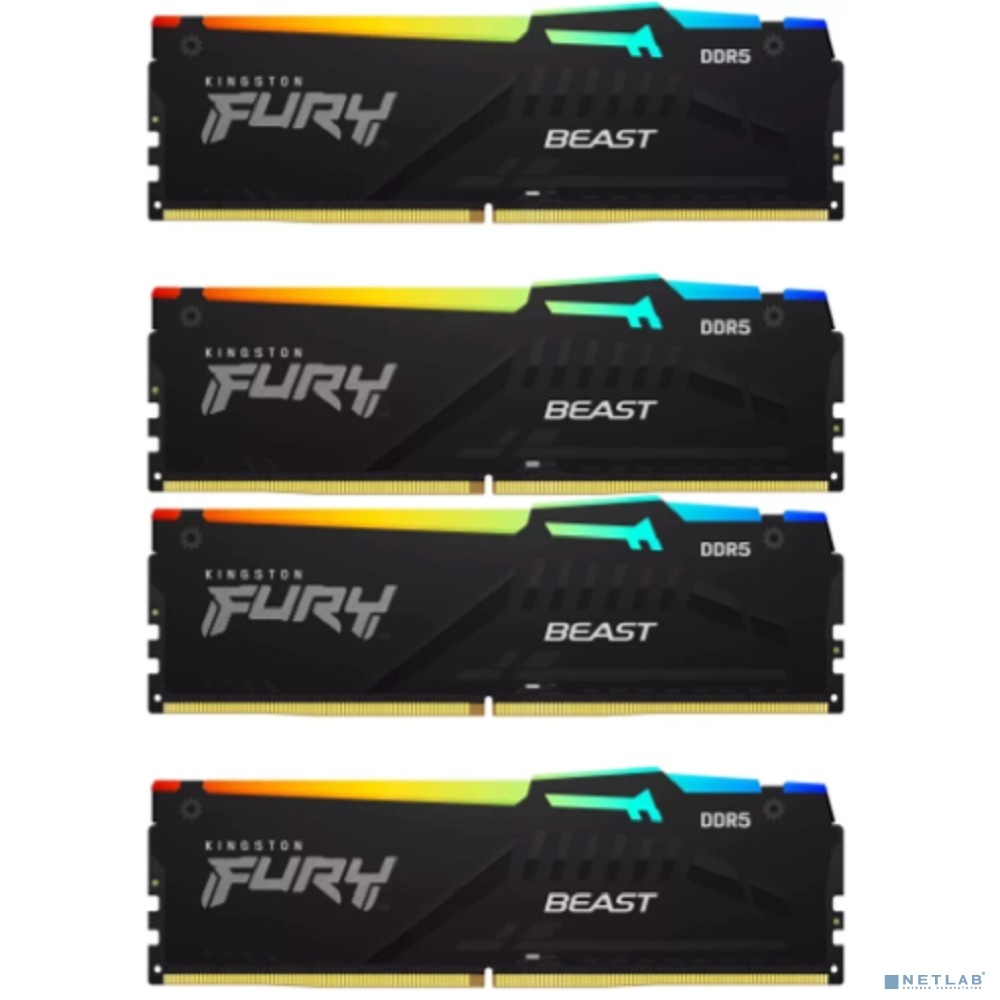 Kingston 64GB 5200MT/s DDR5 CL40 DIMM (Kit of 4) FURY Beast RGB XMP KF552C40BBAK4-64