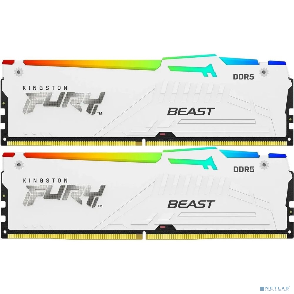 Kingston 32GB 5200MT/s DDR5 CL40 DIMM (Kit of 2) FURY Beast White RGB XMP KF552C40BWAK2-32