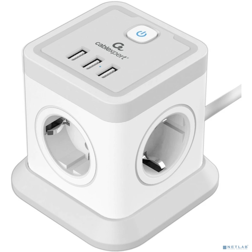 Cablexpert Сетевой фильтр Tower TWR-4-U3-W-3 (4р, 10А, 3xUSB, 3.1А, 3м, ур.защиты 2+) белый, коробка