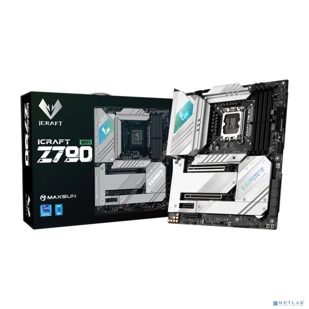MAXSUN MS-iCraft Z790 WIFI V1/V2 (Socket 1700, ATX, 4xDDR5, HDMI/DP, 4*SATA3, 4*M.2, 1xPCI-E 16x/2*PCIEx4/1*PCIEx1, 4*USB 2.0, 4*USB 3.2 Gen1, 1*TypeC, LAN 2*2.5G, Bluetooth, Wi-Fi 802.11ax, RTL)