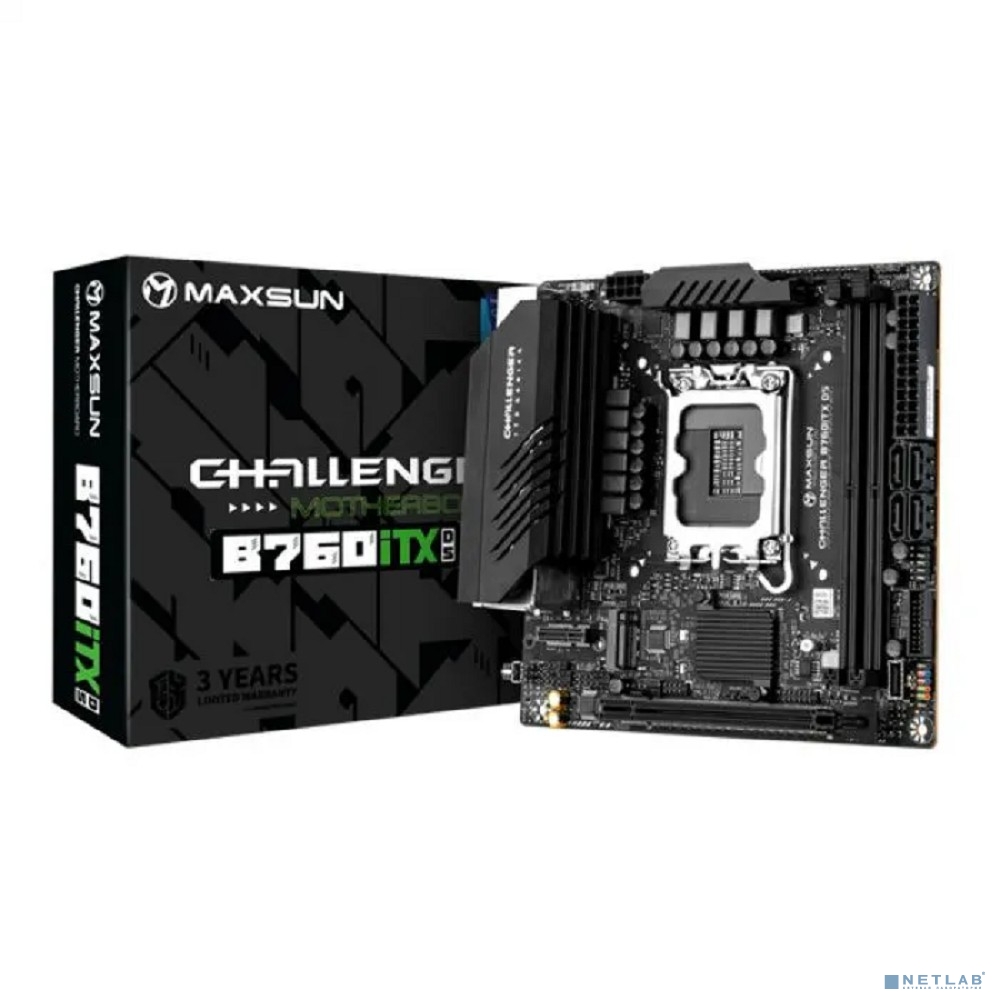 MAXSUN MS-Challenger B760ITX D5 (Socket 1700, mini-ITX, 2*DDR5, 2*HDMI/2*DP, 4*SATA3, 2*M.2, 1xPCI-E x16, 4*USB 2.0, 2 x USB 3.2 Gen1, LAN 1*1G/1*2.5G, RTL)