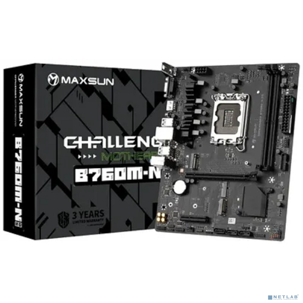 MAXSUN MS-Challenger B760M-N D5 V2 (Socket 1700, mATX, 2*DDR5, VGA/HDMI, 3*SATA3, 2*M.2, 1xPCI-E x16 /1xPCI-E x4, 4*USB 2.0, 2*USB 3.2 Gen1 , LAN 1*1G, RTL)