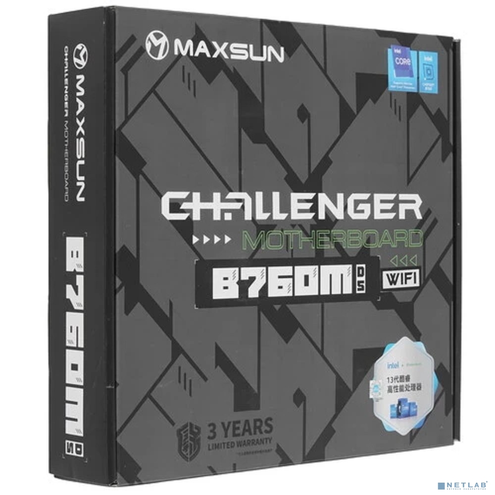 MAXSUN MS-Challenger B760M D5 WIFI V1/V2 (Socket 1700, mATX, 2*DDR5, VGA/HDMI, 3*SATA3, 2*M.2, 1*PCIEx16/1*PCIEx1, 2*USB2.0, 4*USB 3.2, LAN 1*1G, Bluetooth, Wi-Fi 802.11ax, RTL)