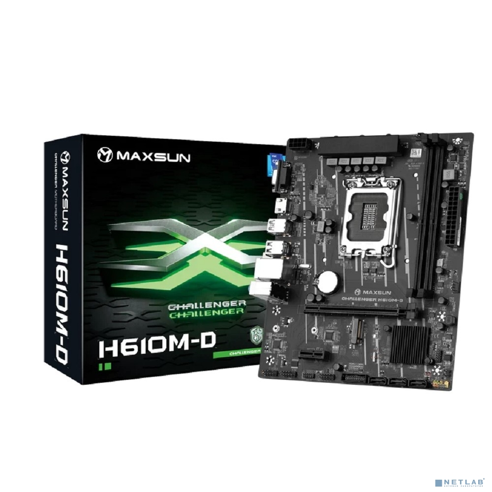 MAXSUN MS-Challenger H610M-D V1/V2 (Socket 1700, mATX, 2*DDR4, VGA/HDMI, 3*SATA3, 1*M.2, 1*PCIEx16/1*PCIEx1, 4*USB 2.0, 2*USB 3.2 Gen1, LAN 1*1G, RTL)