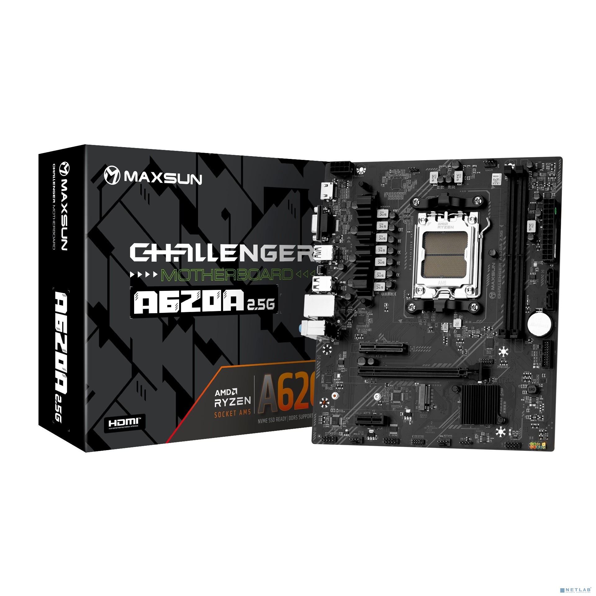 MAXSUN MS-Challenger A620A 2.5G (Socket AM5, mATX, 2*DDR5, VGA/HDMI, 2*SATA3, 1*M.2, 1*PCIEx16/1*PCIEx4/1*PCIEx1, 2*USB2.0, 4*USB 3.2 Gen1, LAN 1*2.5G, RTL)