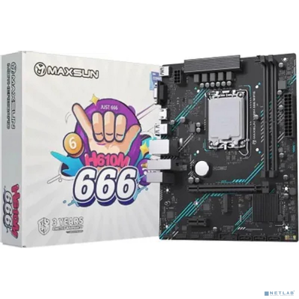 MAXSUN MS-H610M 666 WIFI6 ARGB (Socket 1700, mATX, 2*DDR4, VGA/HDMI, 4*SATA3, 1*M.2, 1*PCIEx16/1*PCIEx1, 2*USB2.0, 2*USB 3.2 Gen1, LAN 1*1G, Bluetooth, Wi-Fi 802.11ax, RTL)