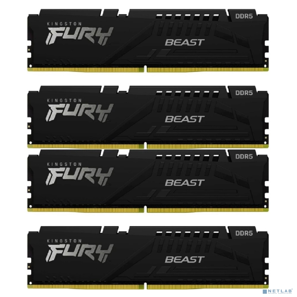 Модуль памяти DDR 5 DIMM 128Gb PC41600, 5200Mhz, Kingston FURY Beast Black XMP CL40 (Kit of 4) (KF552C40BBK4-128)