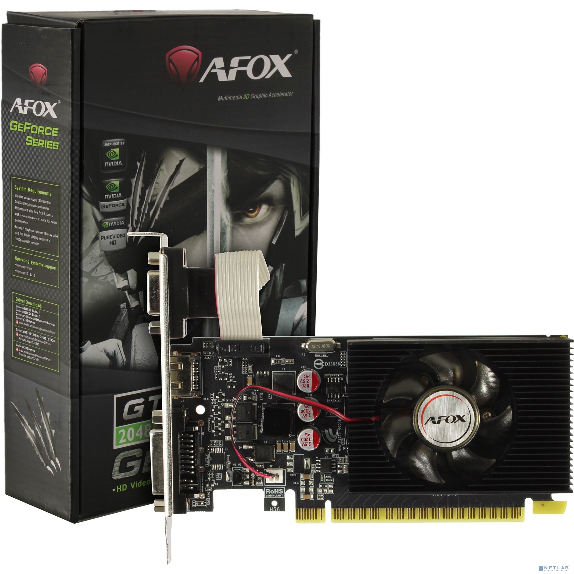 Видеокарта AFOX GT610 2GB LP DDR3 64bit VGA/DVI/HDMI (AF610-2048D3L7-V6) RTL