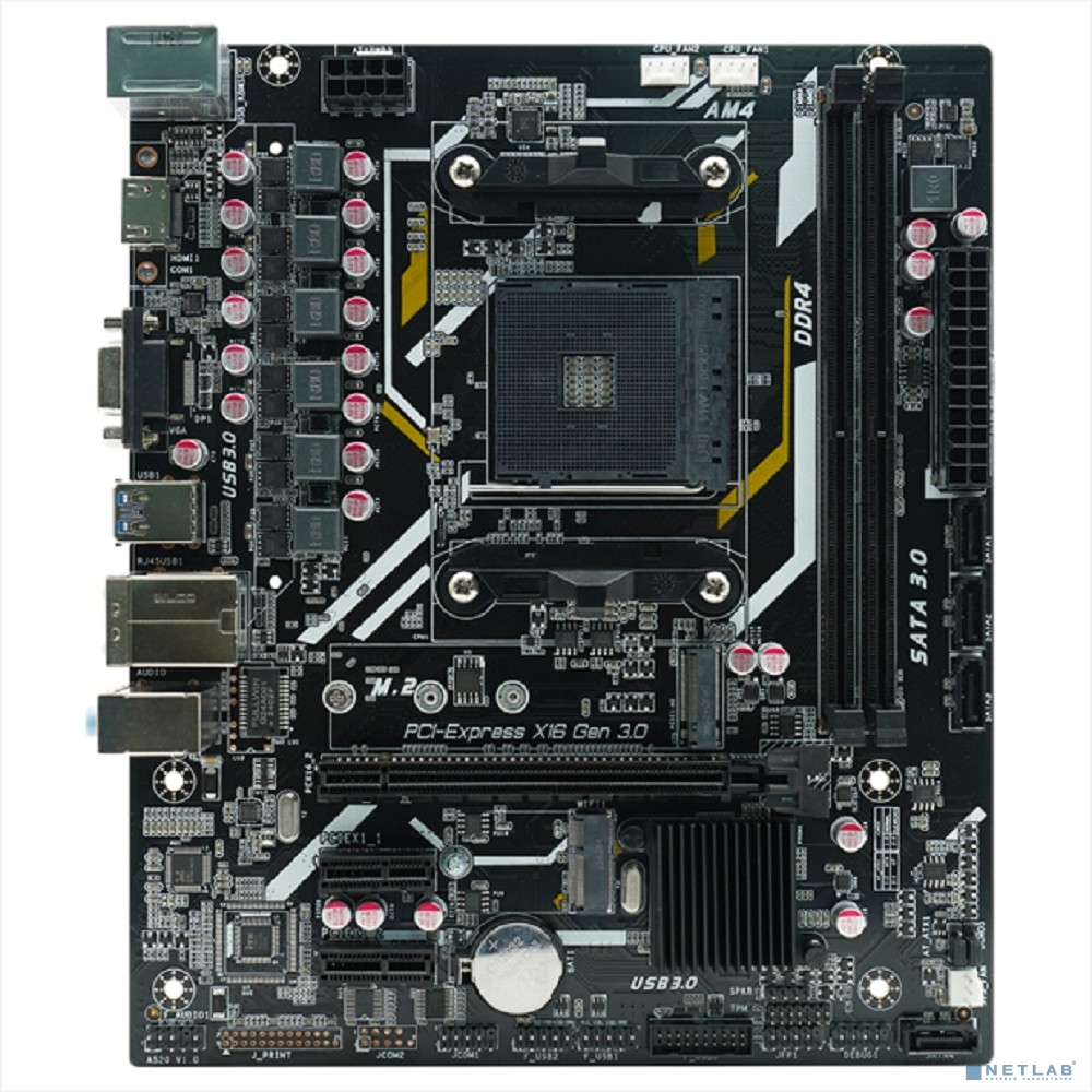 AFOX A520D4-MA5-V2 (Socket AM4, mATX, 2*DDR4(64Gb), VGA+ HDMI, 4*SATA3, 1*M.2, 1*PCIEx16/2*PCIEx1, 2*USB 2.0, 4*USB 3.0, 1 x PS/2, LAN 1*1G) RTL