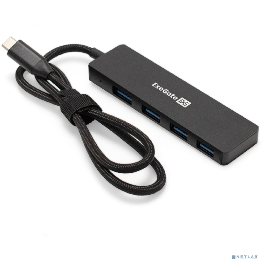 Exegate EX297631RUS USB-Хаб (концентратор) 4-в-1 ExeGate DUB-4C/3 (кабель-адаптер USB Type C --> 4xUSB3.0, Plug&Play, черный)