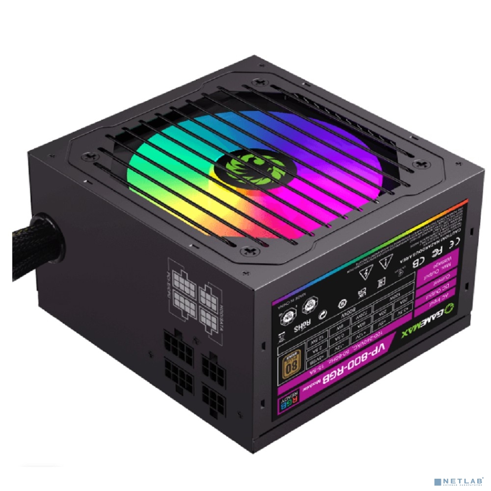 GameMax Блок питания ATX 800W VP-800-RGB-MODULAR 80+, Ultra quiet / 6931858768047