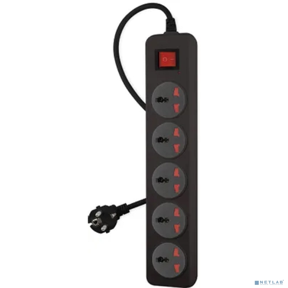 BURO Сетевой фильтр 500UNH-3-BG 3м (5 розеток) черный/серый (коробка)