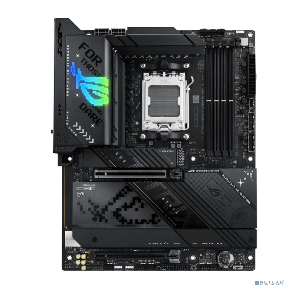 ASUS ROG STRIX X870-F GAMING WIFI (Socket AM5, ATX, 4xDDR5(192GB), DP/HDMI, 1xPCIe 5.0x16/1xPCIe 4.0x16, 1xLAN (2.5GbE), Wi-Fi 7, BT 5.4, 2xSATA 6Gb/s, 4xM.2, 2xUSB4 Type-C, 1xUSB-C, 9xUSB 3.2)