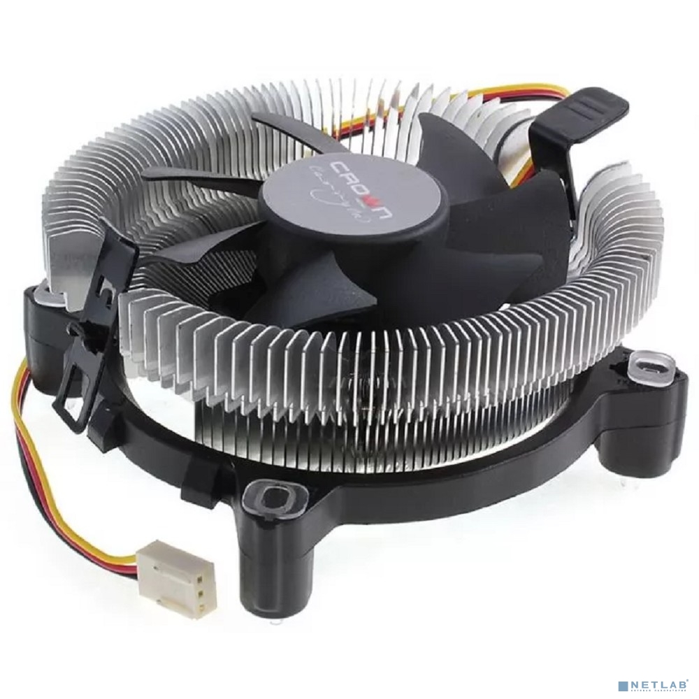 CROWN Кулер для процессора CM-80 v2 (Для Intel + 1700 и AMD, TDP до 65 Ватт, коннектор 3 pin, Низкая посадка радиатора , Гидродинамический подшипник, Размер: 115*103*42 мм)