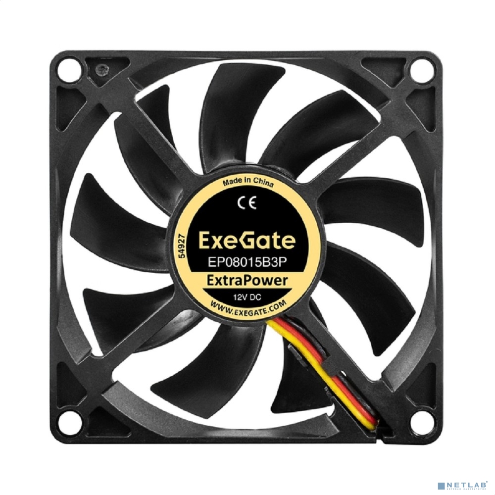 Exegate EX295238RUS Вентилятор 12В DC ExeGate ExtraPower EP08015B3P (80x80x15 мм, 2-Ball (двойной шарикоподшипник), 3pin, 2600RPM, 26dBA)