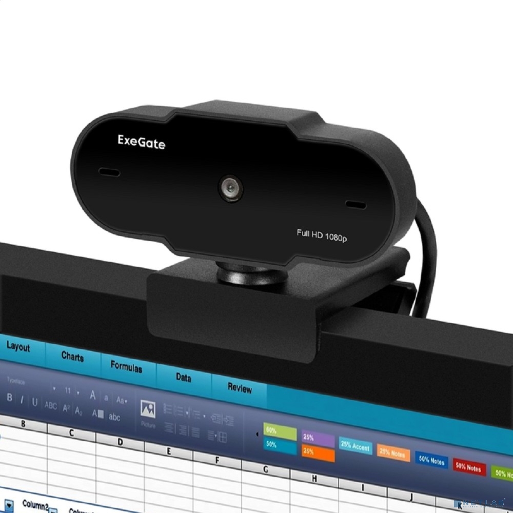 ExeGate GoldenEye C300 Full HD (матрица 1/4" 2 Мп, 1920х1080, 1080P, USB, фиксированный фокус, микрофон с шумоподавлением, универсальное крепление, кабель 1,2 м, Windows® 7/8/10/11, Mac OS 10.6 и выше