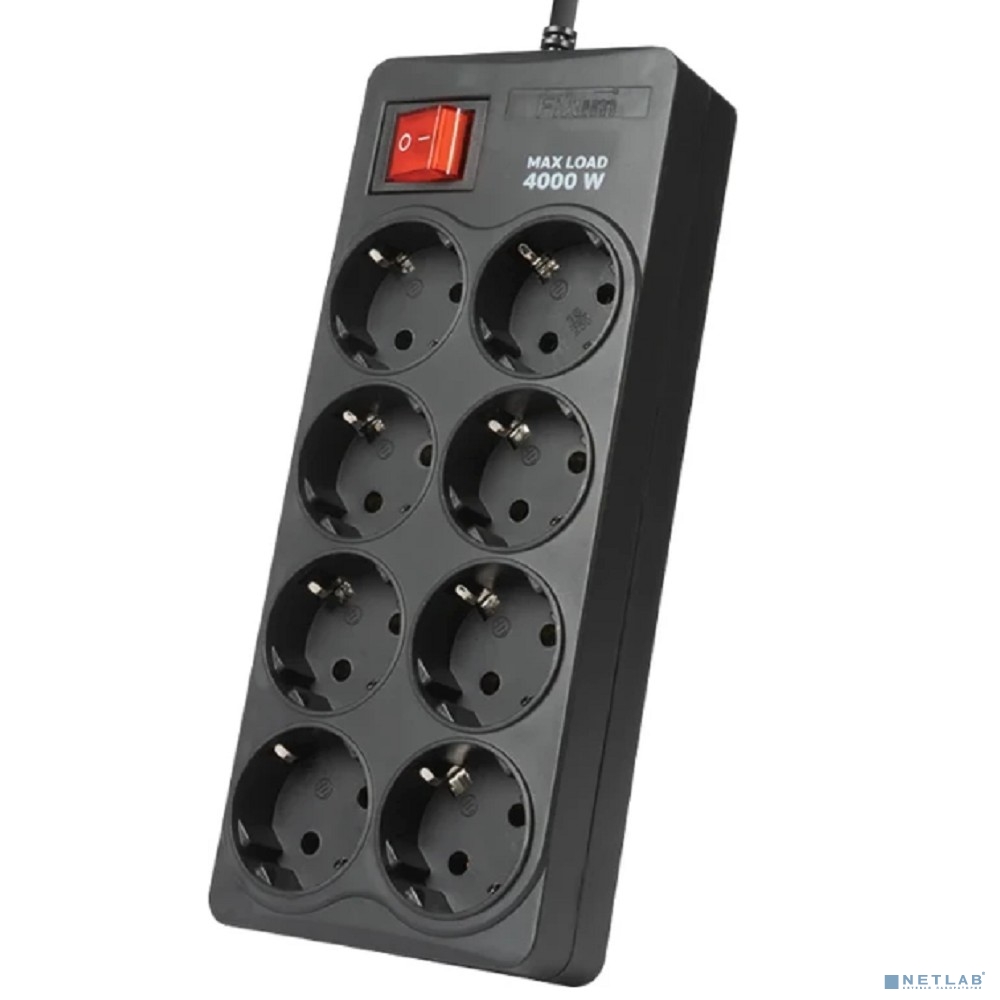 Filum Сетевой фильтр FL-SP8-3.0M-16, 4000 Вт., 8 розеток, шнур 3.0 м., черный